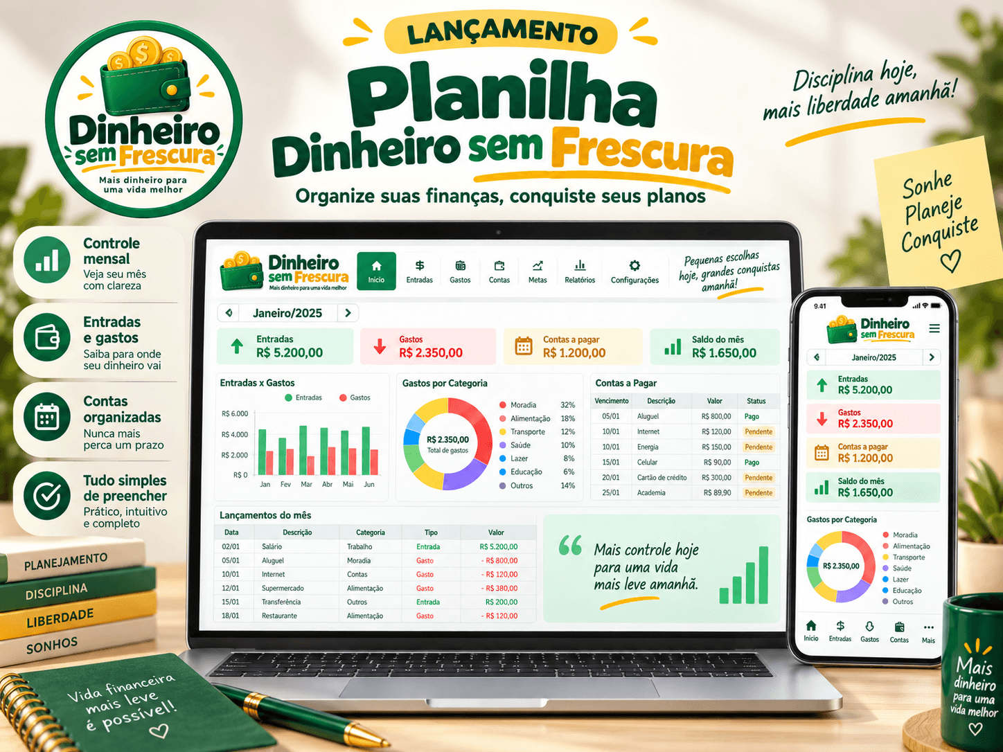 Visão da Planilha Dinheiro sem Frescura